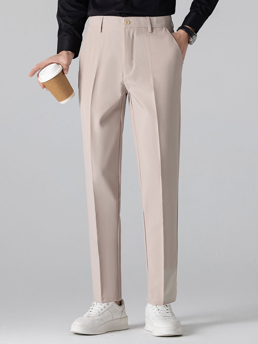 Geometric Jacquard Knit Polo & Slim Fit Tapered Trousers