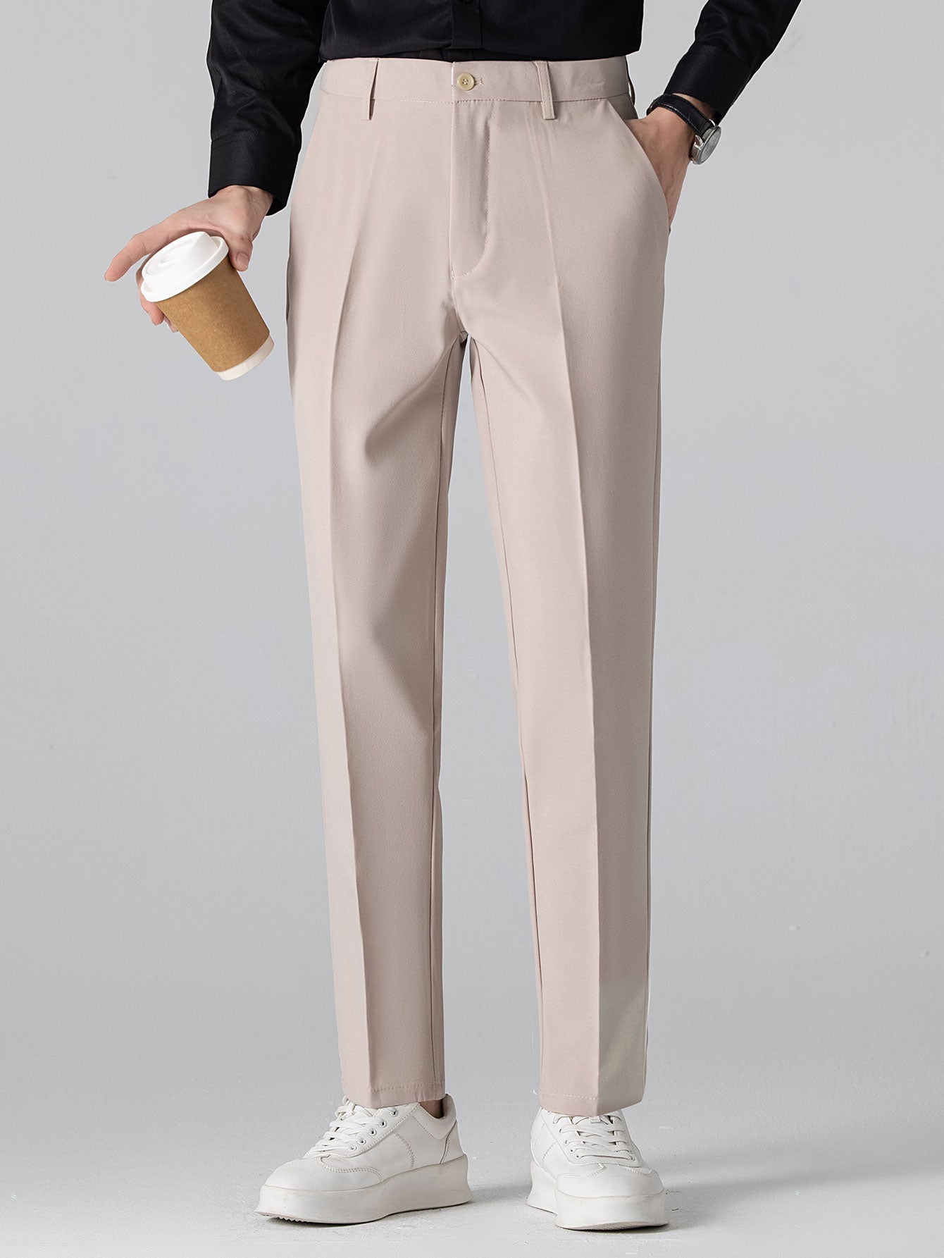 Geometric Jacquard Knit Polo & Slim Fit Tapered Trousers