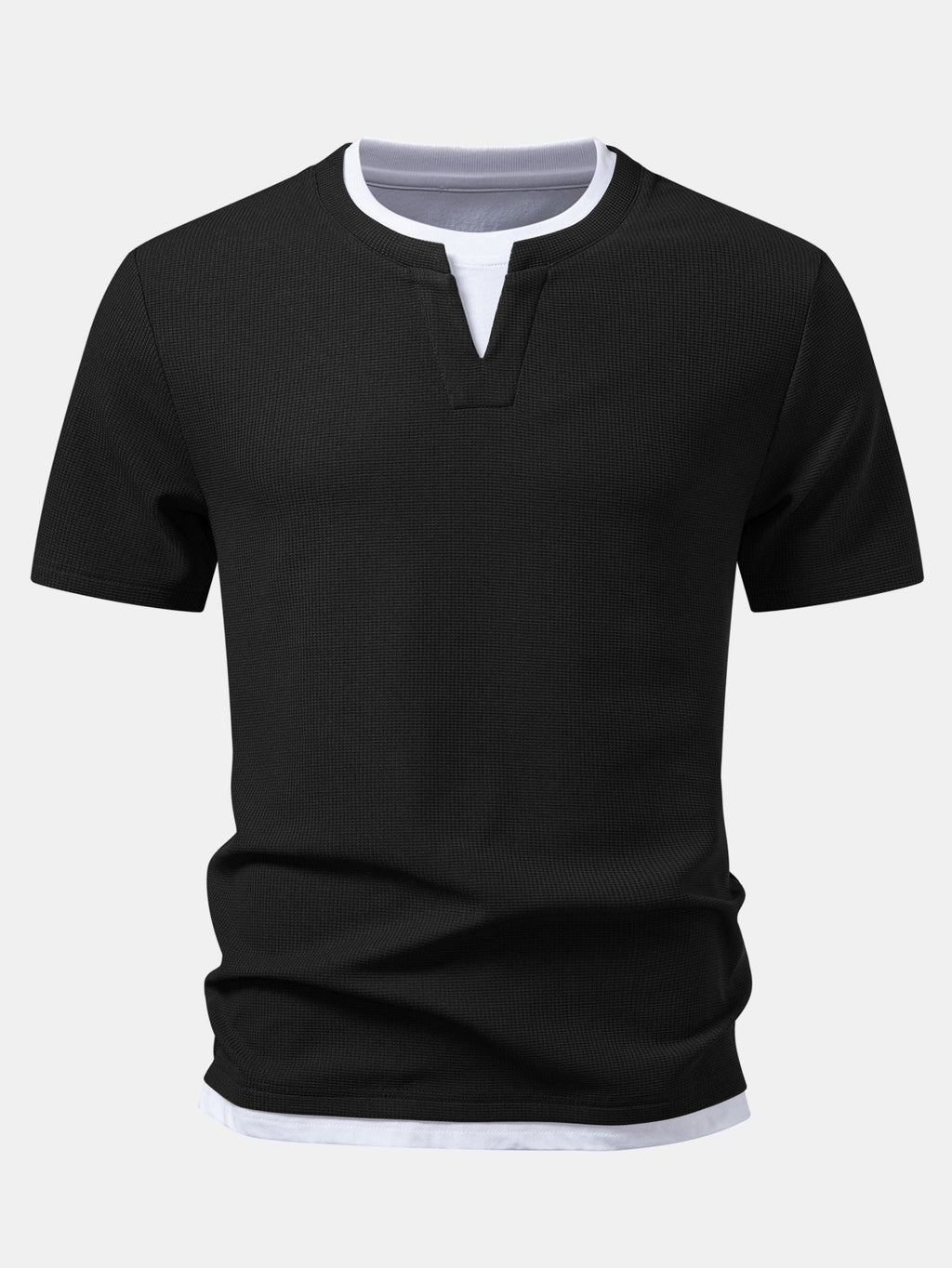 Regular Fit 2 In 1 Notched Collar Waffle T-Shirt