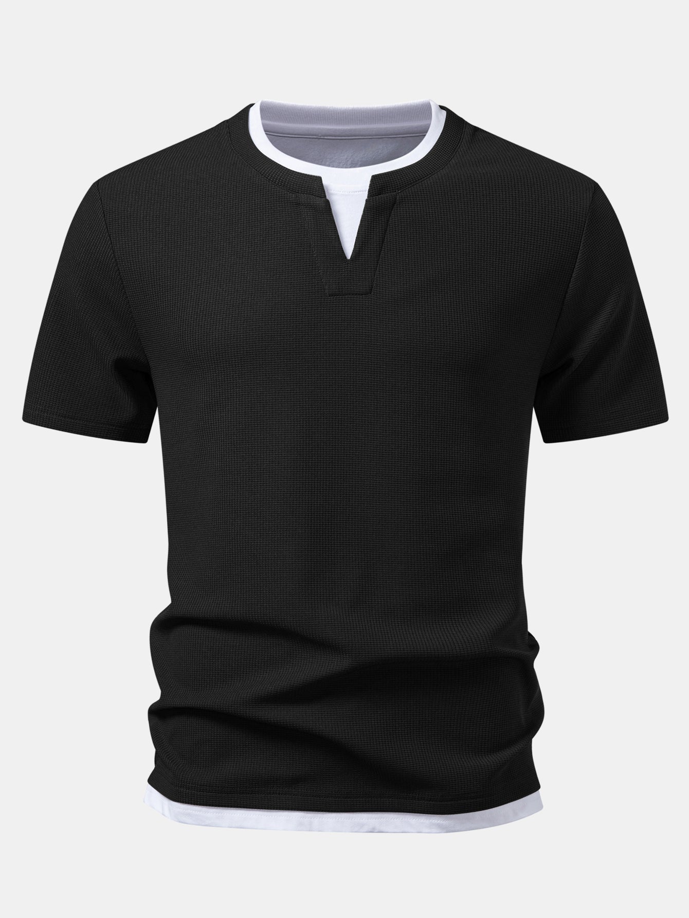 Regular Fit 2 In 1 Notched Collar Waffle T-Shirt