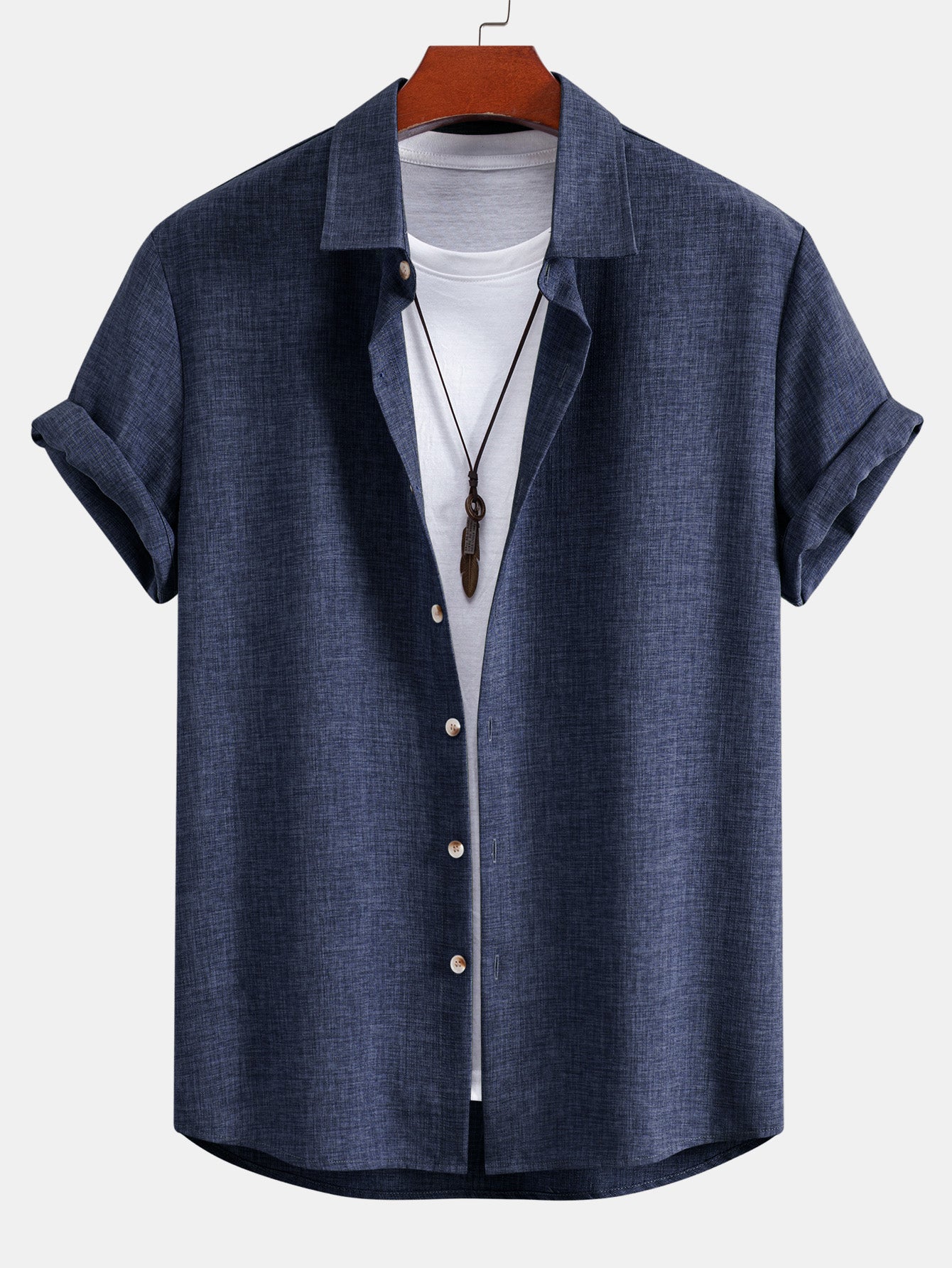 Linen Look Button Up Shirt & Crinkle Textured Straight Leg Pants