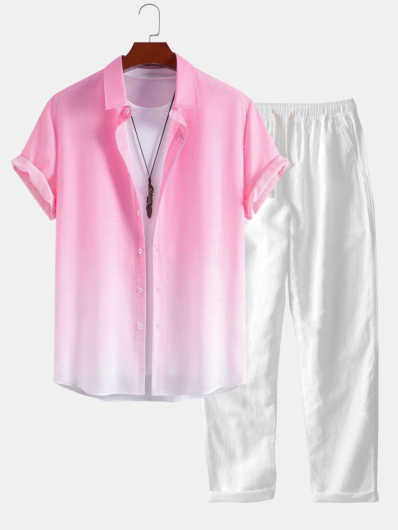 Gradient Linen Look Shirt & Straight Leg Linen Pants