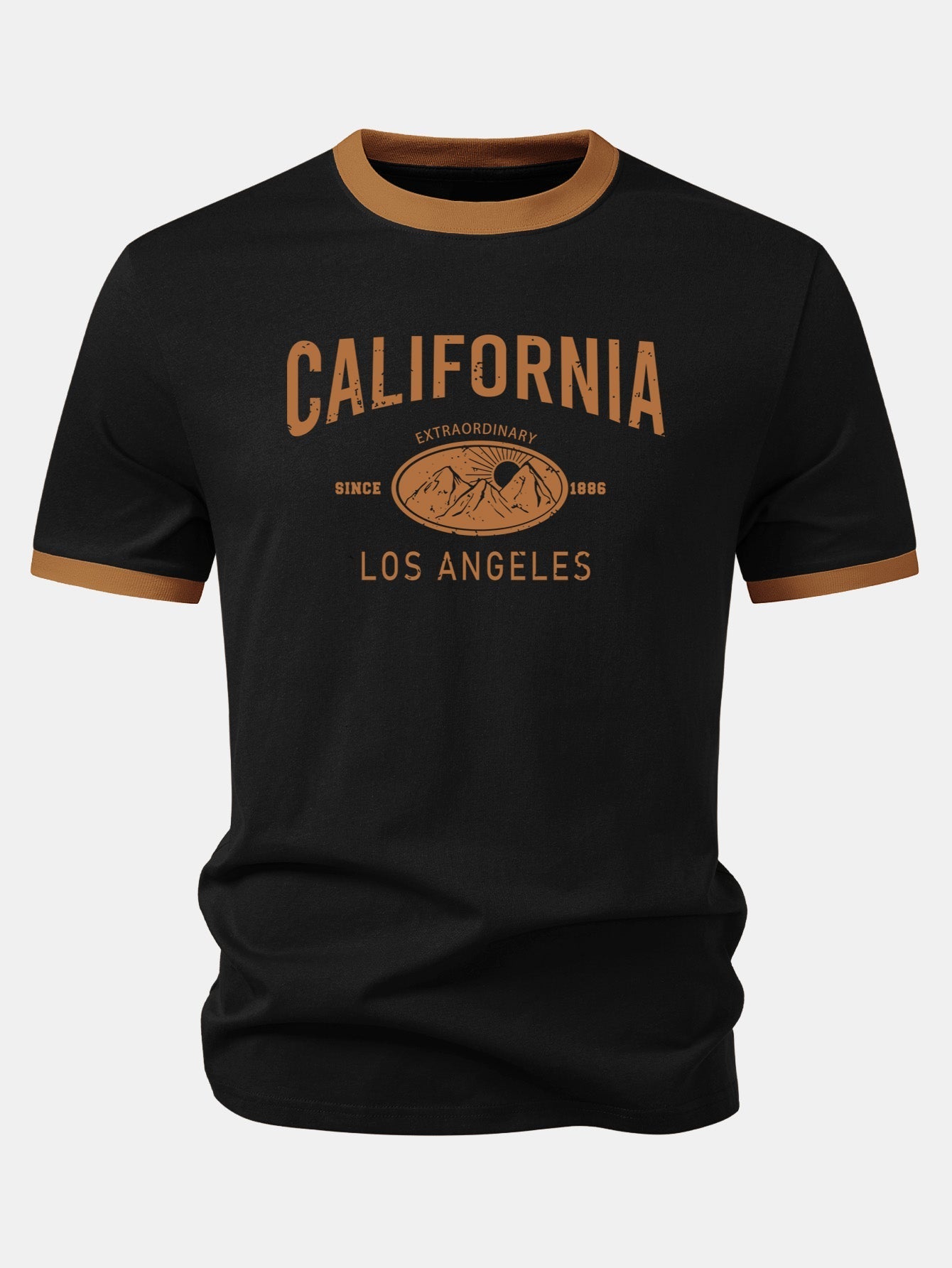 California Mountain Print Contrast Ringer T-Shirt