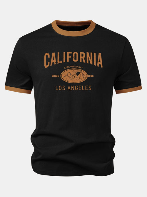 California Mountain Print Contrast Ringer T-Shirt
