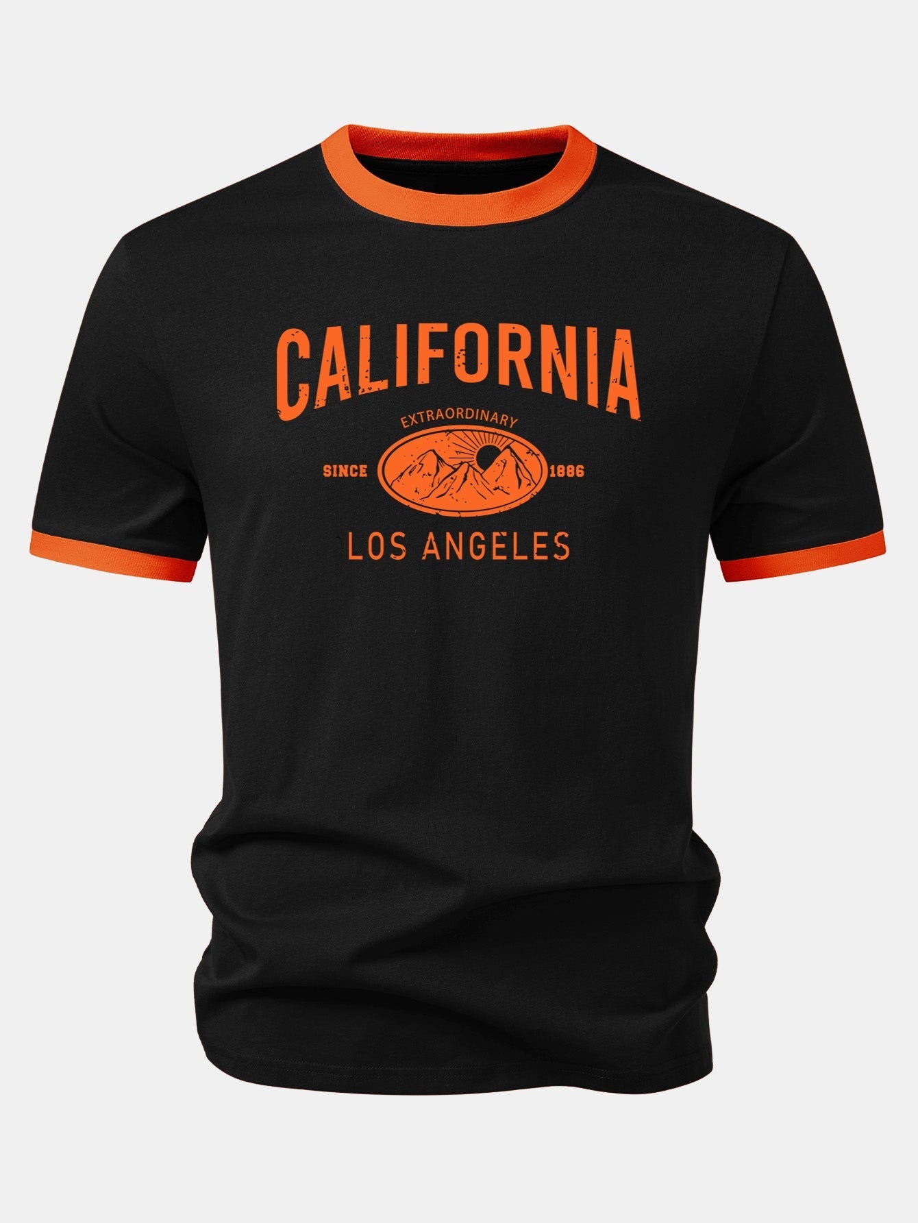 California Mountain Print Contrast Ringer T-Shirt