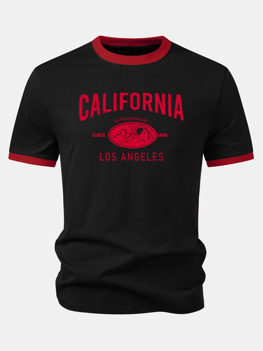 California Mountain Print Contrast Ringer T-Shirt