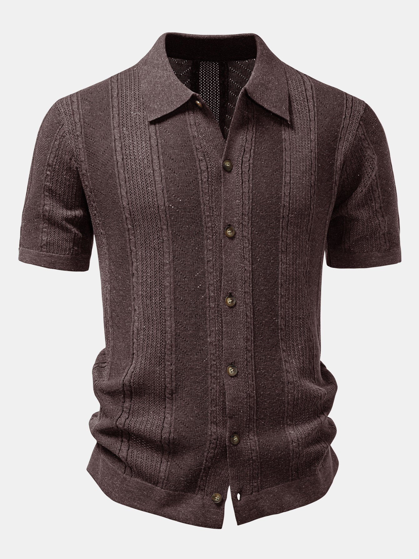 Linen Textured Knit Shirt & Slim Fit Tapered Trousers
