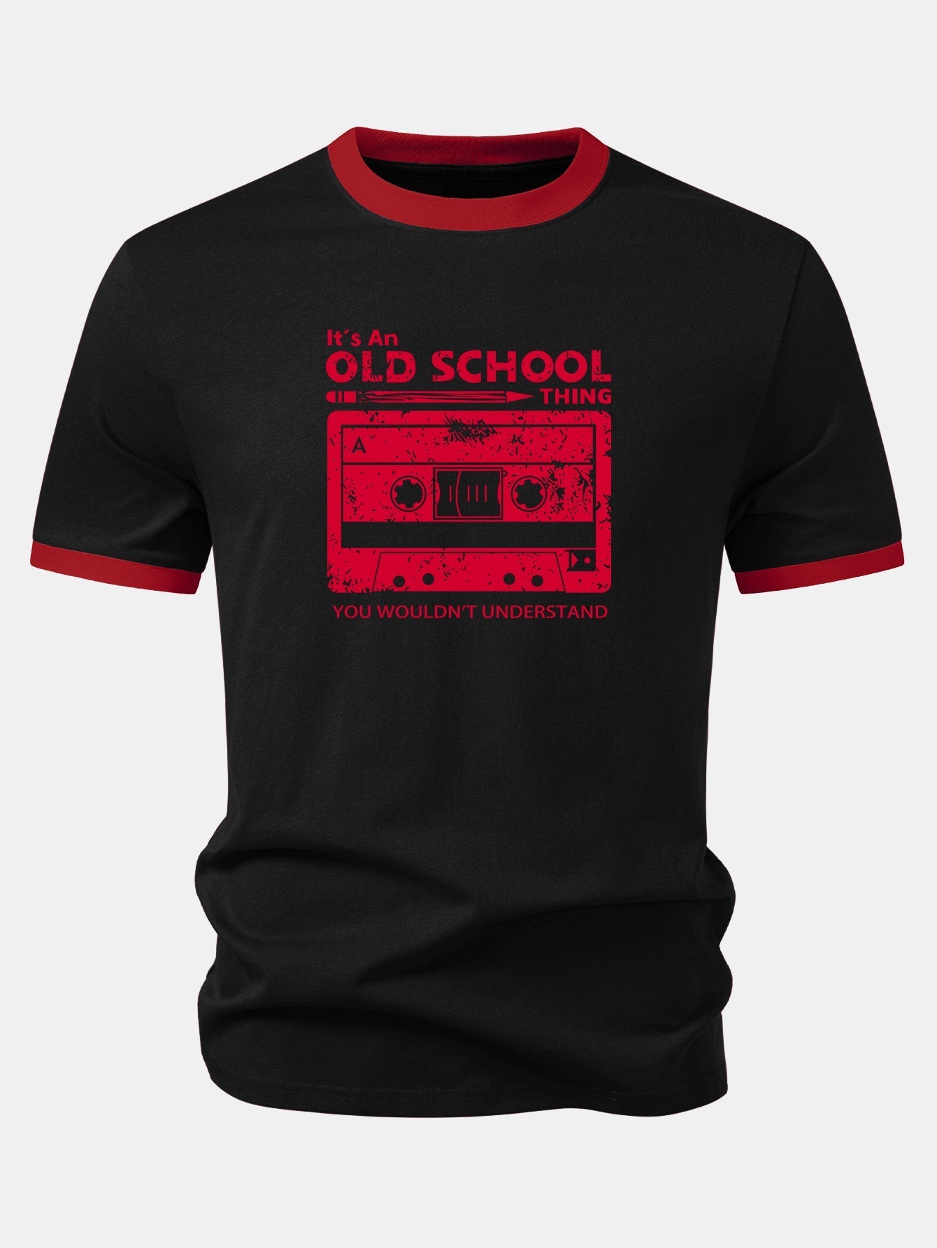 Cassette Tape Print Contrast Ringer T-Shirt