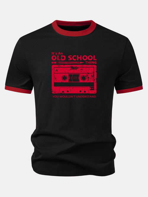 Cassette Tape Print Contrast Ringer T-Shirt