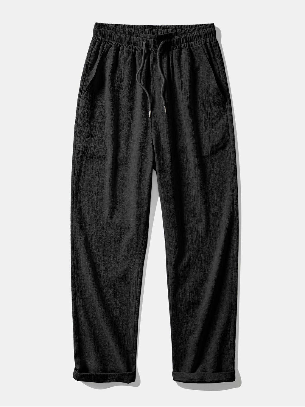 Linen Look Button Up Shirt & Crinkle Textured Straight Leg Pants