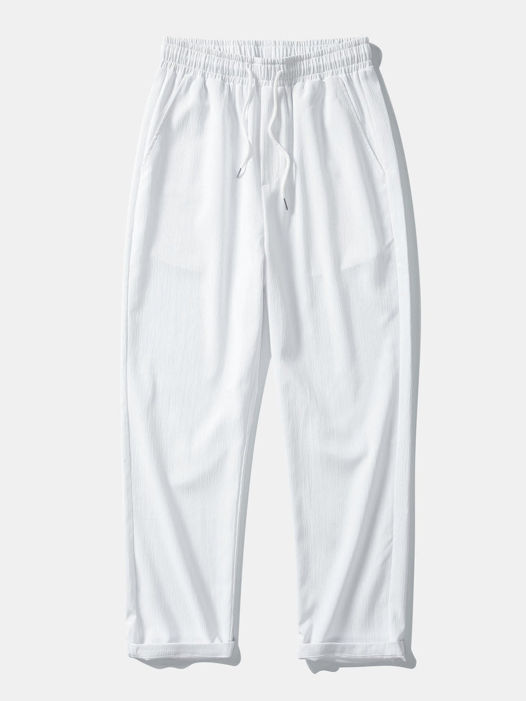 Linen Look Button Up Shirt & Crinkle Textured Straight Leg Pants