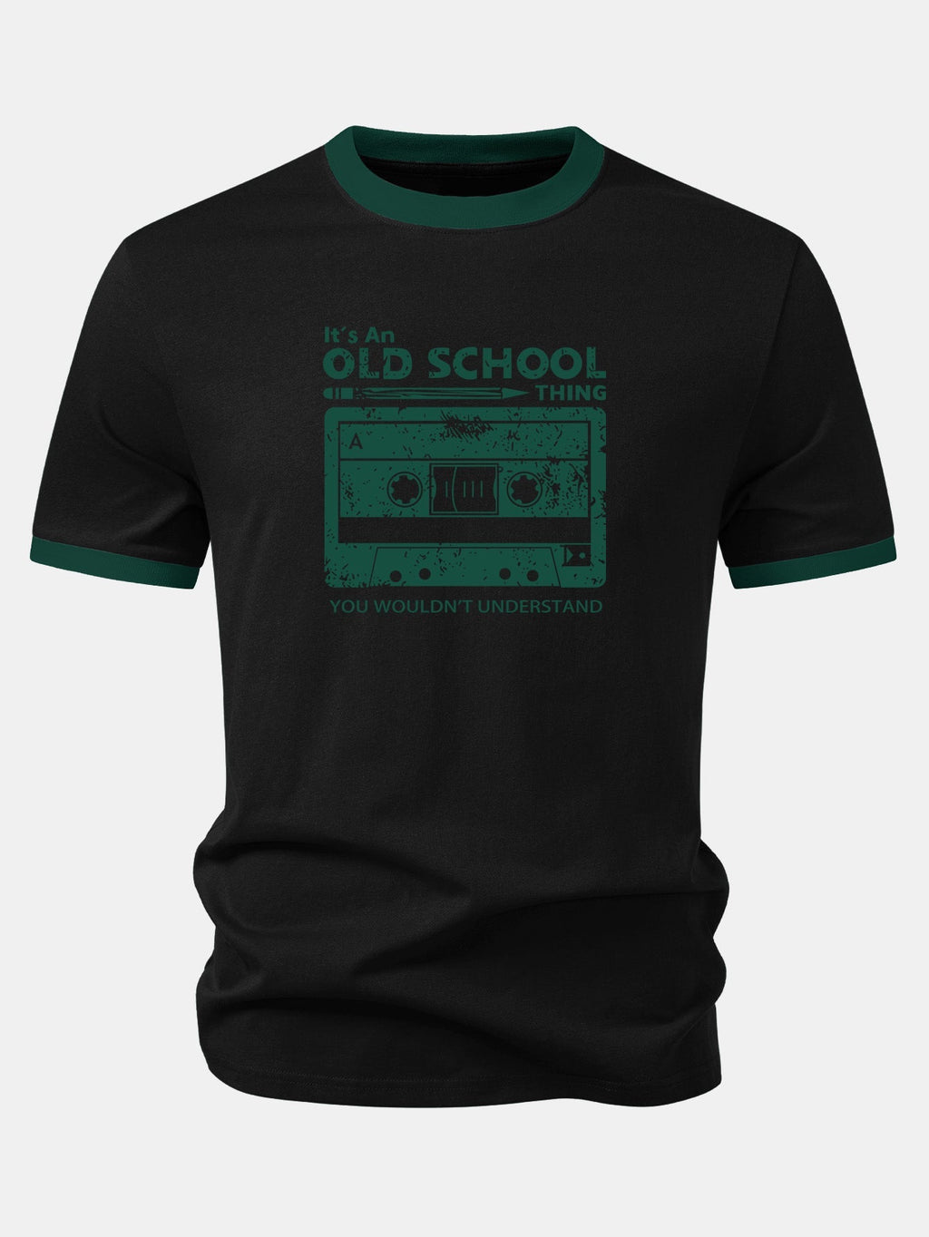 Cassette Tape Print Contrast Ringer T-Shirt