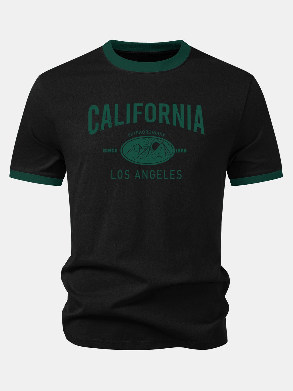 California Mountain Print Contrast Ringer T-Shirt