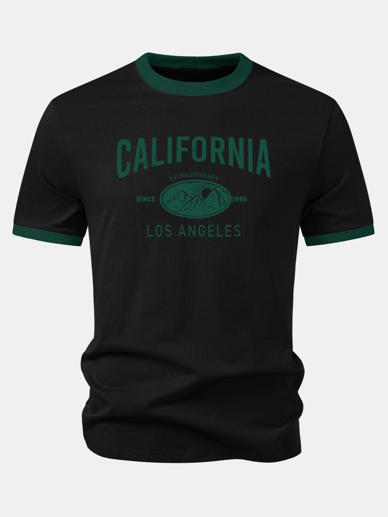 California Mountain Print Contrast Ringer T-Shirt