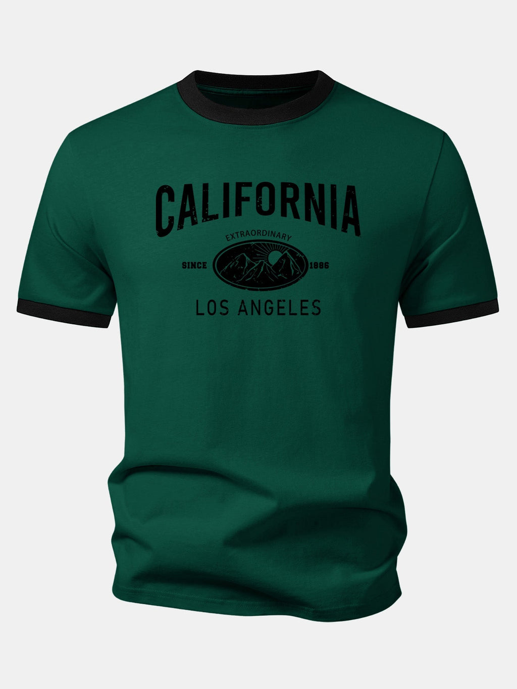 California Mountain Print Contrast Ringer T-Shirt