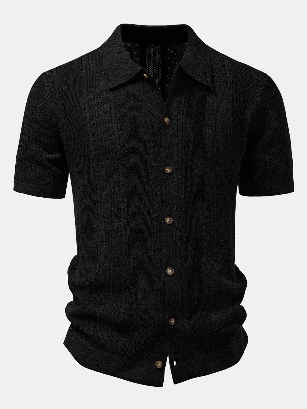 Linen Textured Knit Shirt & Slim Fit Tapered Trousers