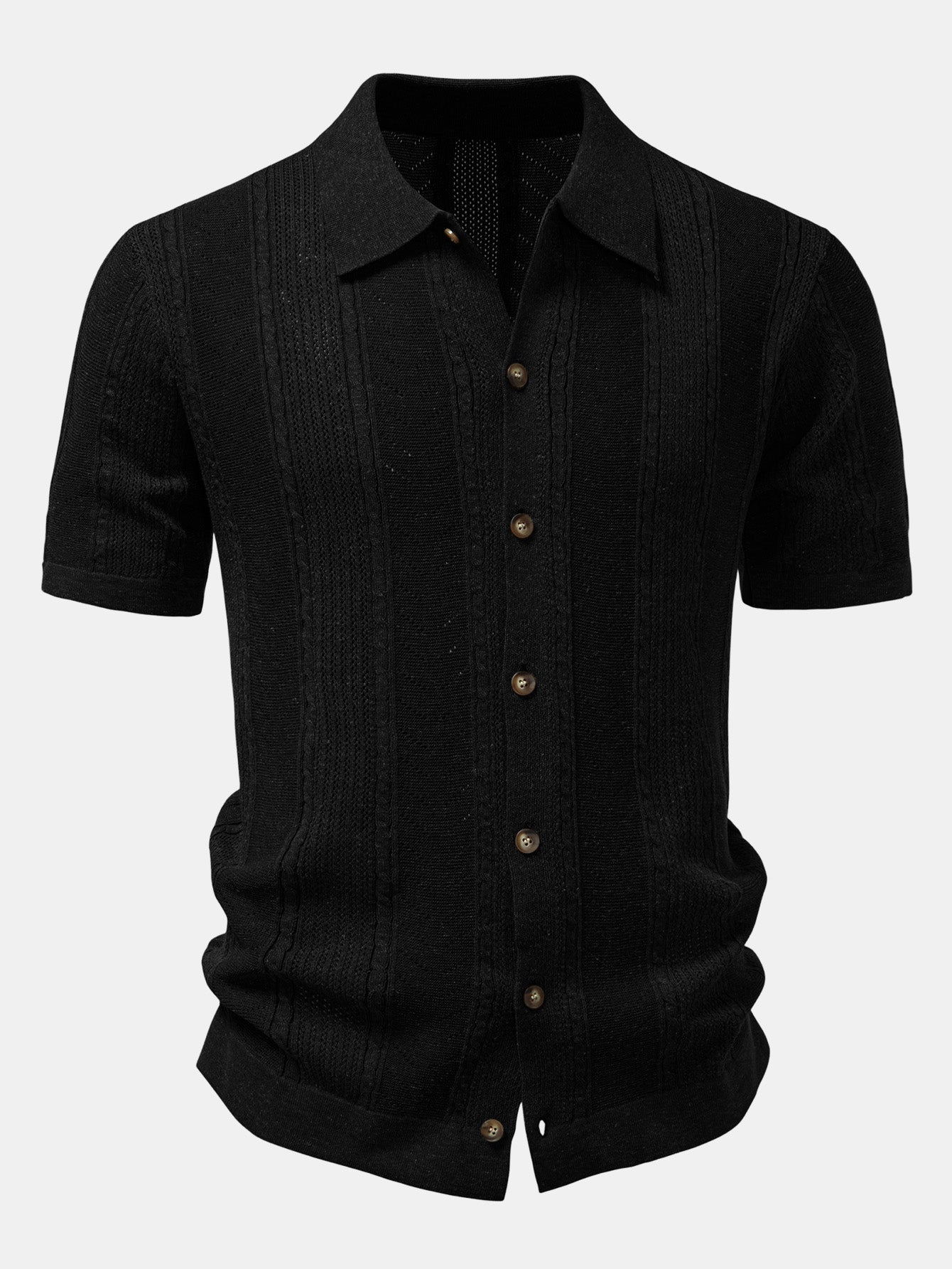 Linen Textured Knit Shirt & Slim Fit Tapered Trousers