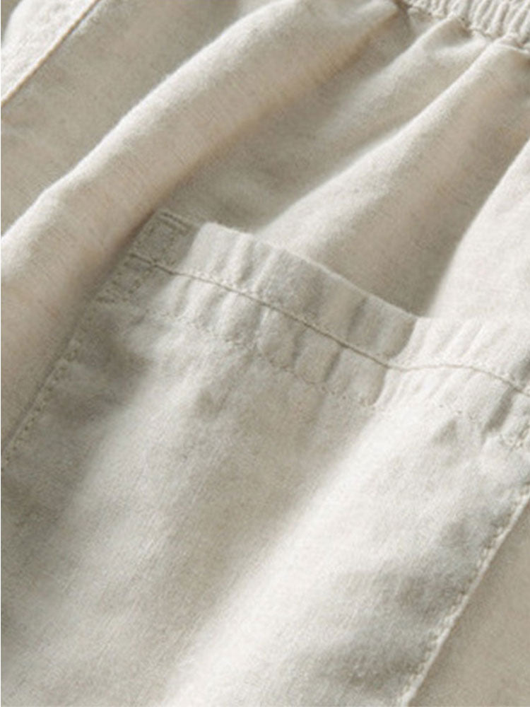 Geometric Jacquard Open Knit Polo & Straight Leg Linen Pants