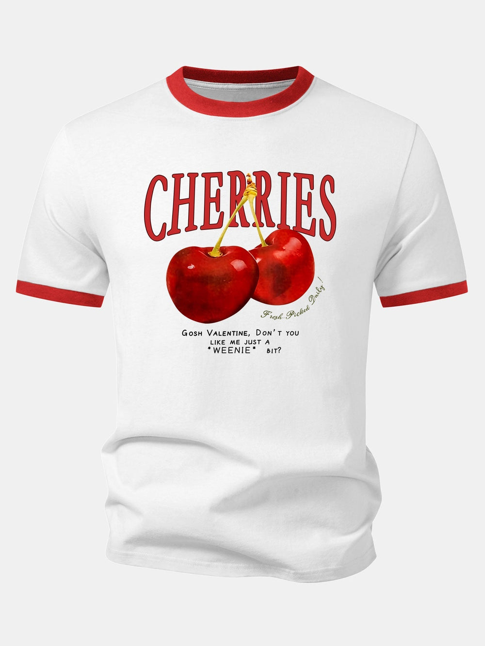 Cherry Print Contrast Ringer T-Shirt
