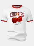 Cherry Print Contrast Ringer T-Shirt