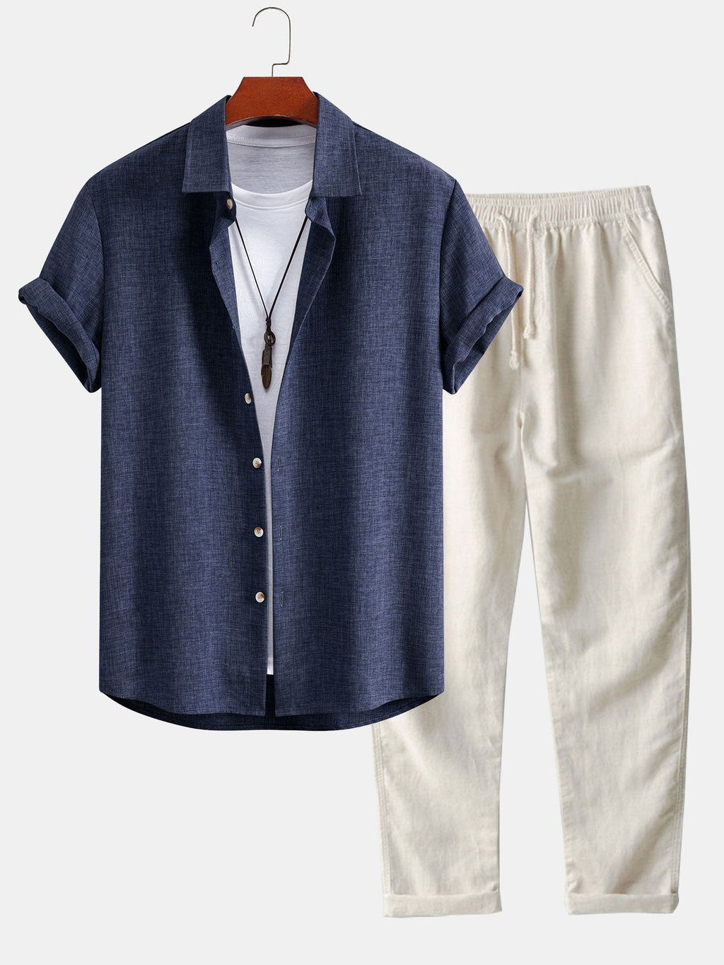 Linen Look Button Up Shirt & Straight Leg Linen Pants