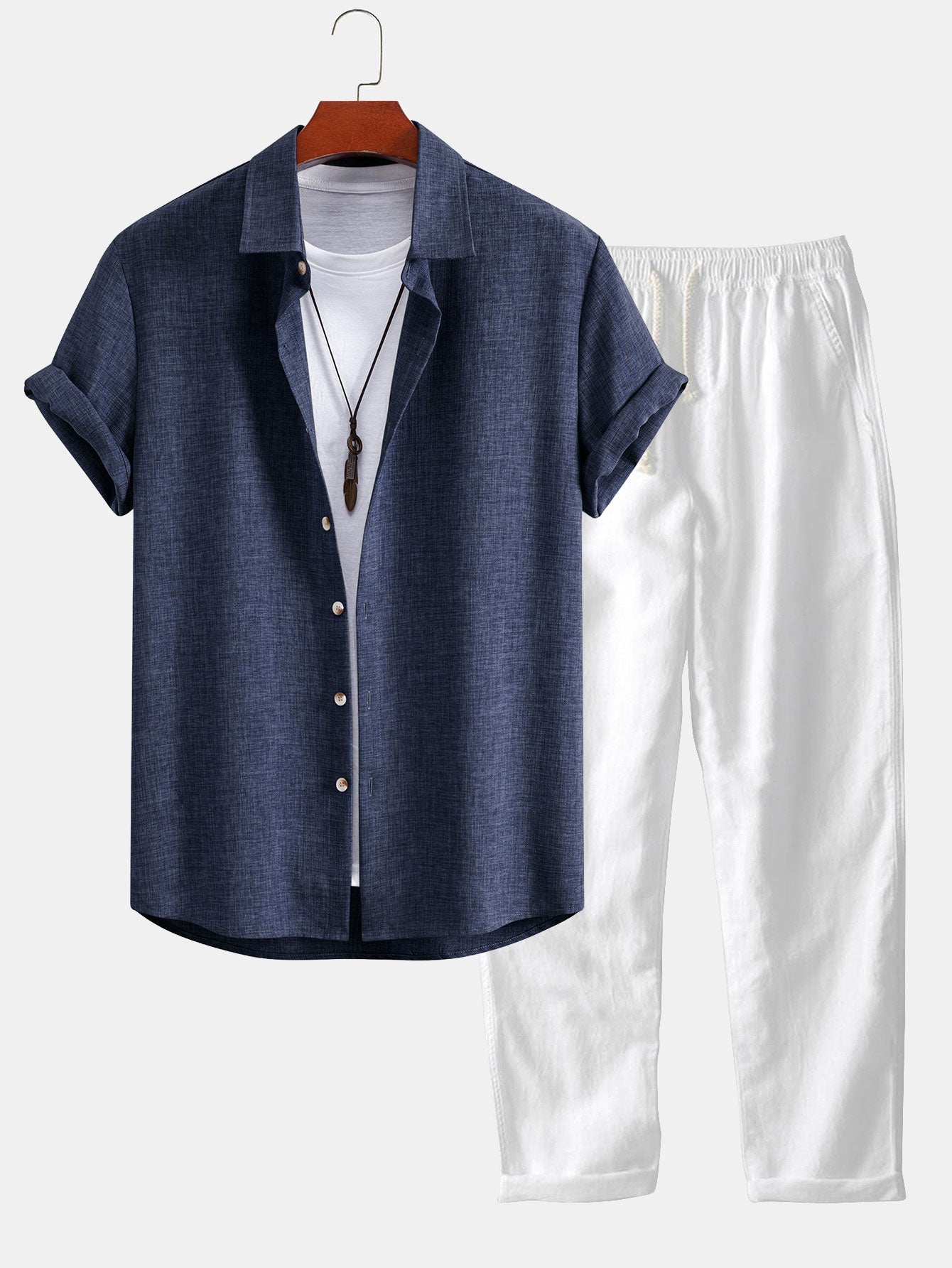 Linen Look Button Up Shirt & Straight Leg Linen Pants