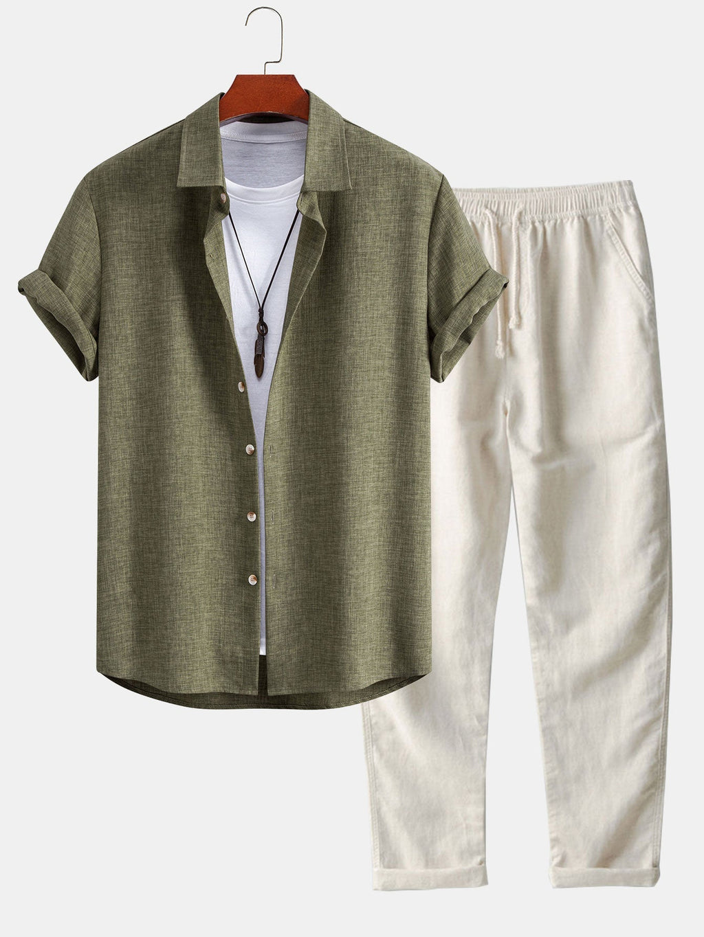 Linen Look Button Up Shirt & Straight Leg Linen Pants