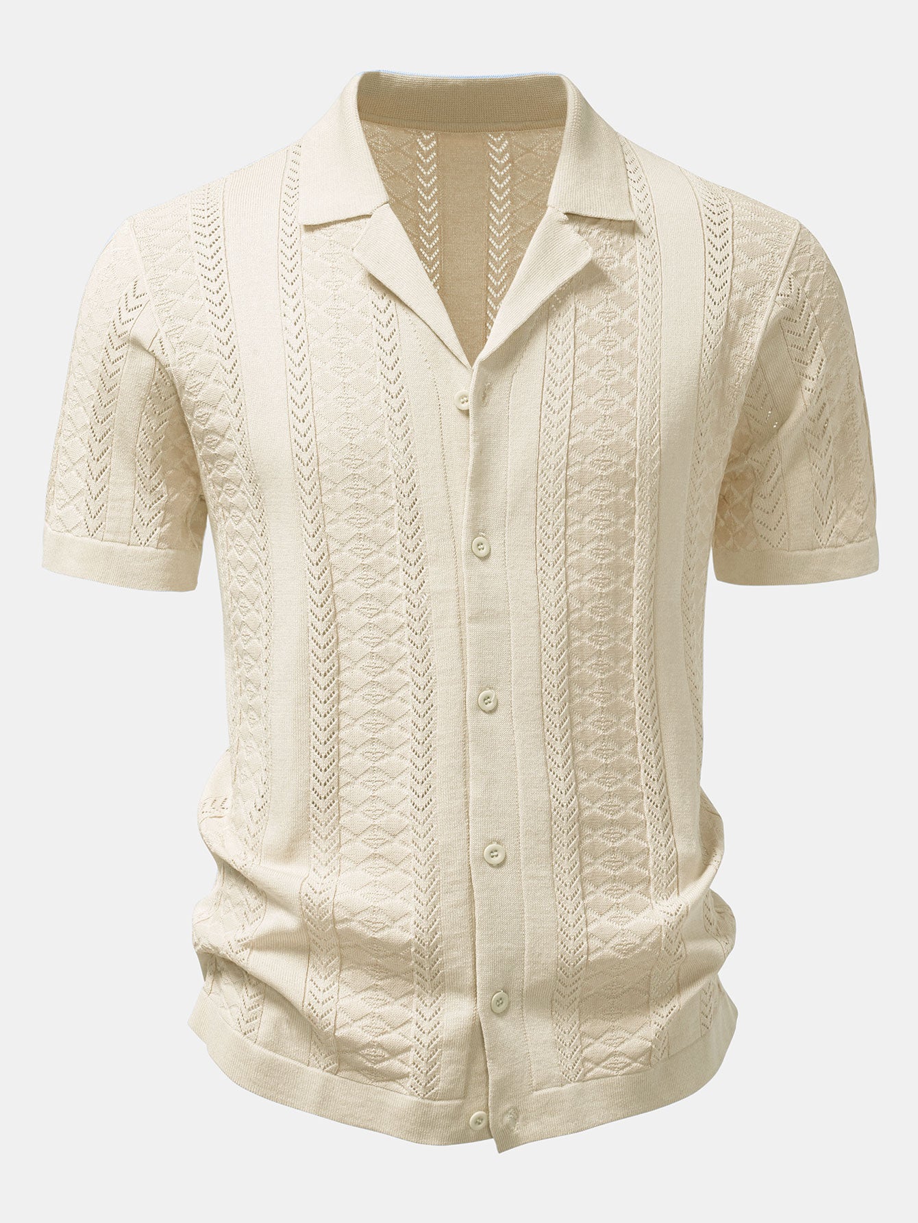 Textured Jacquard Open Knit Shirt & Straight Leg Linen Pants