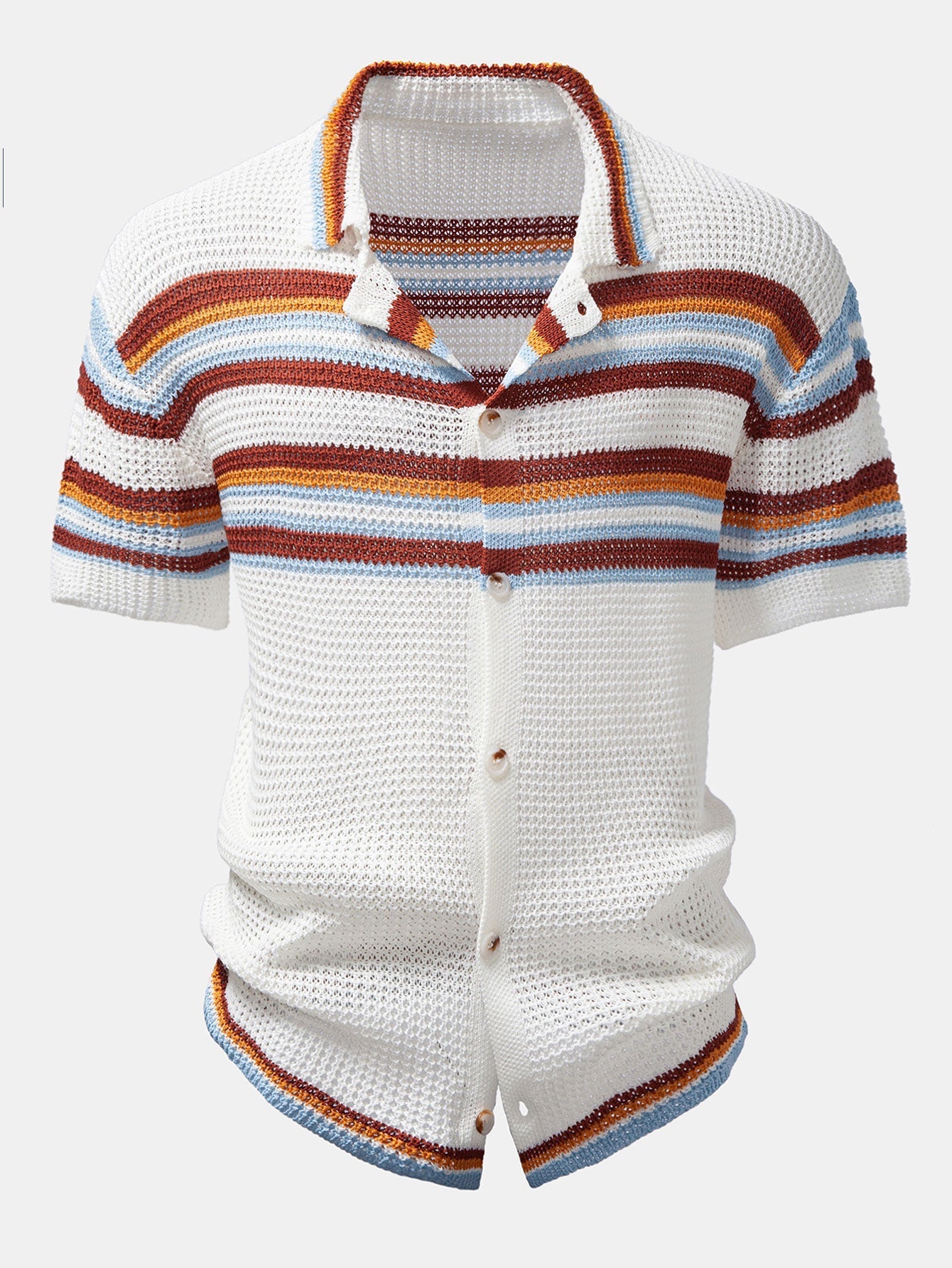 Stripe Button Up Knit Shirt & Straight Leg Linen Pants