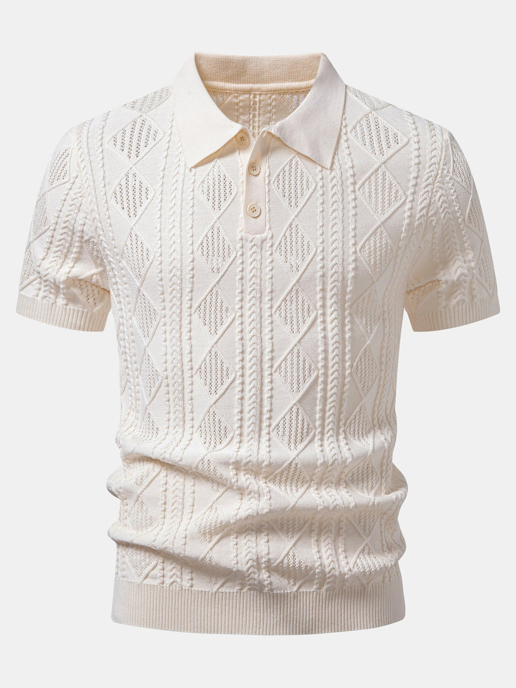 Geometric Jacquard Open Knit Polo & Straight Leg Linen Pants