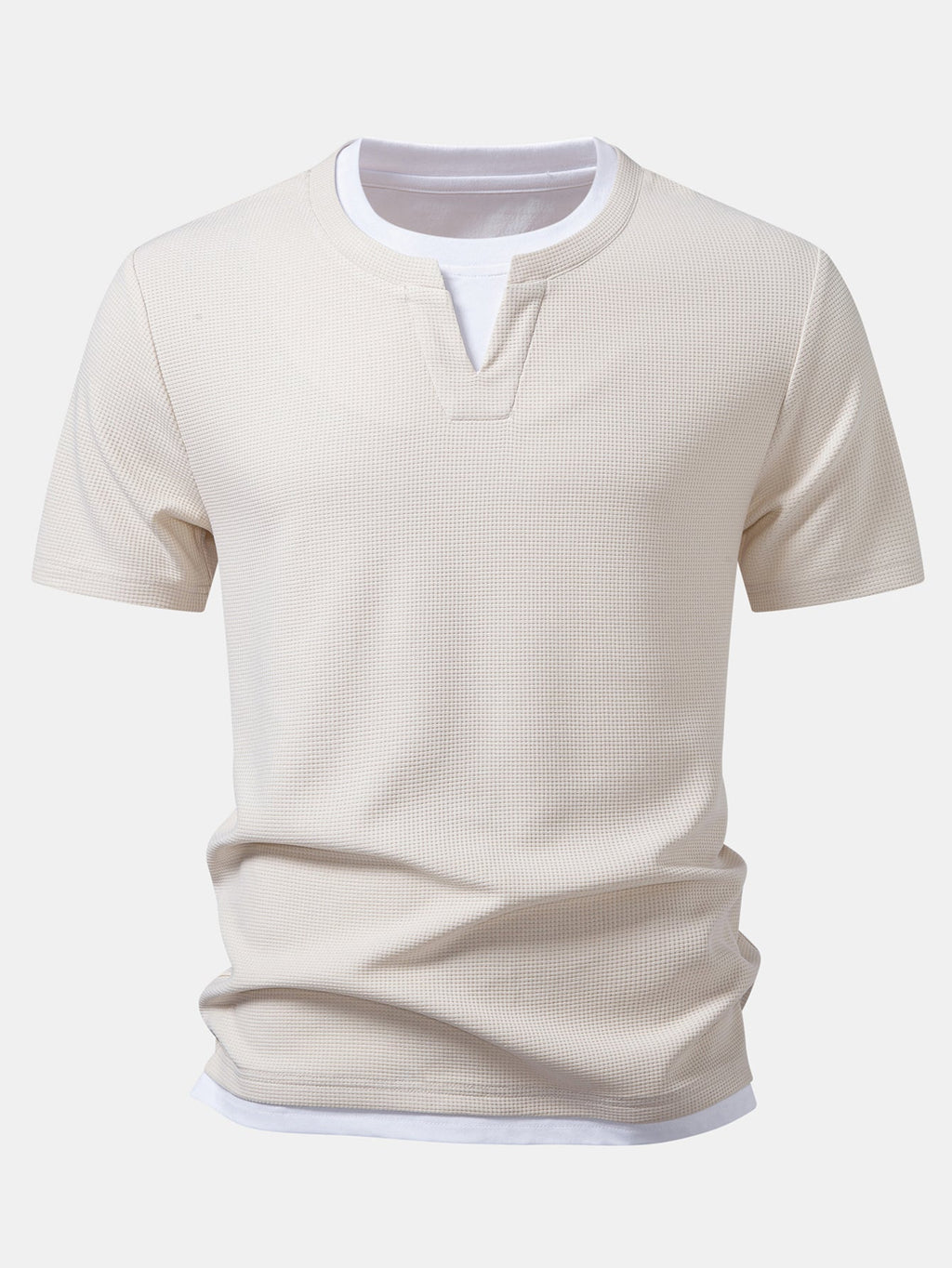Regular Fit 2 In 1 Notched Collar Waffle T-Shirt