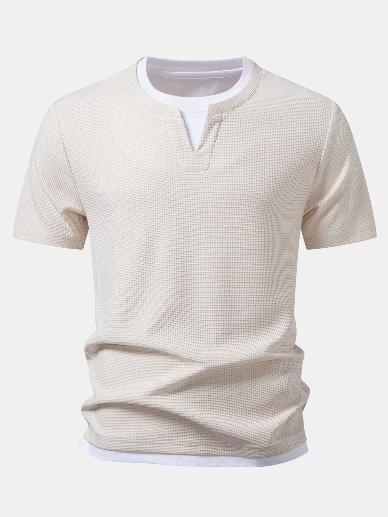 Regular Fit 2 In 1 Notched Collar Waffle T-Shirt