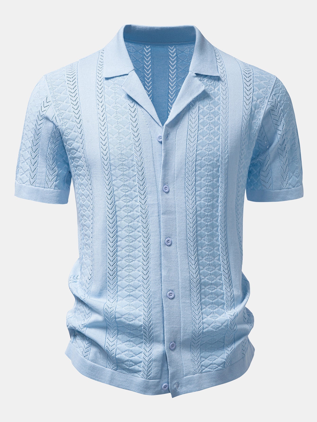 Textured Jacquard Open Knit Shirt & Straight Leg Linen Pants