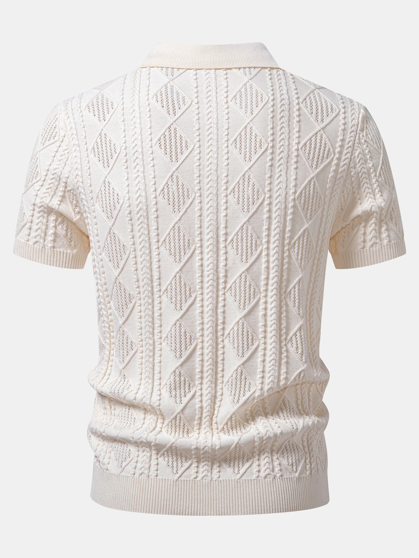 Geometric Jacquard Open Knit Polo & Straight Leg Linen Pants