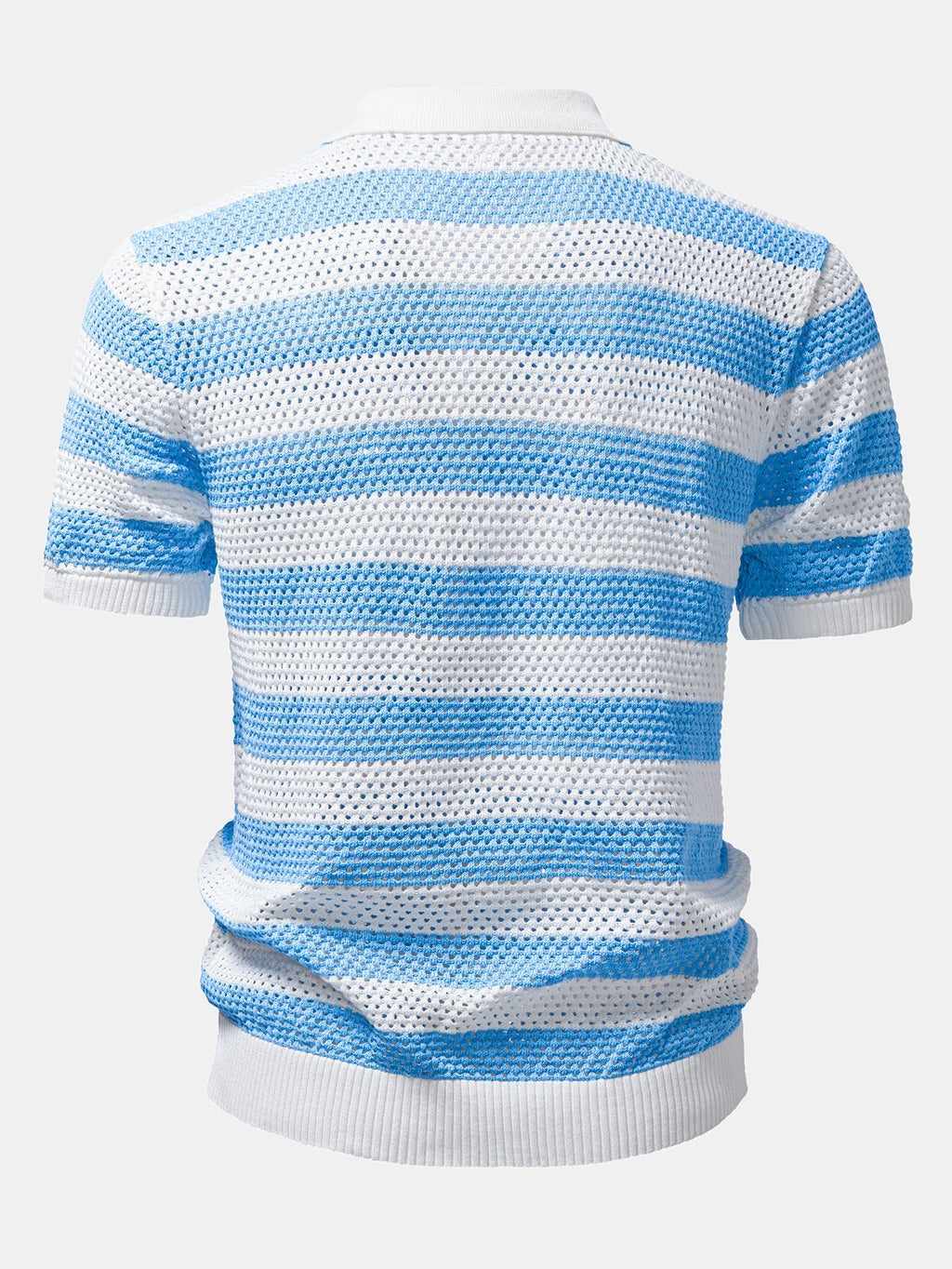 Stripe V Neck Open Knit Shirt & Crinkle Textured Straight Leg Pants