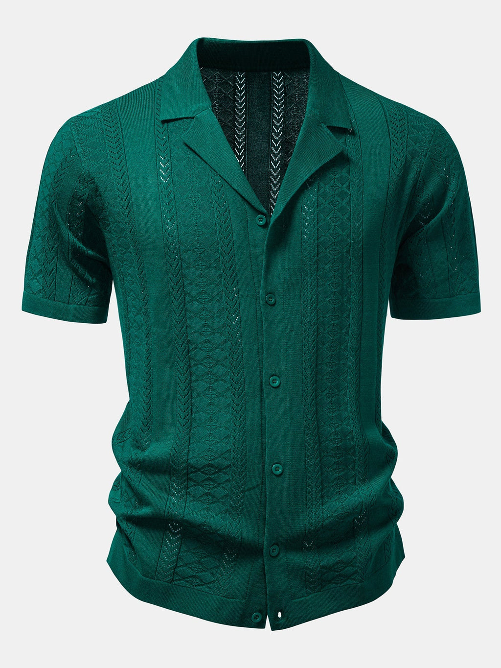 Textured Jacquard Open Knit Shirt & Straight Leg Linen Pants