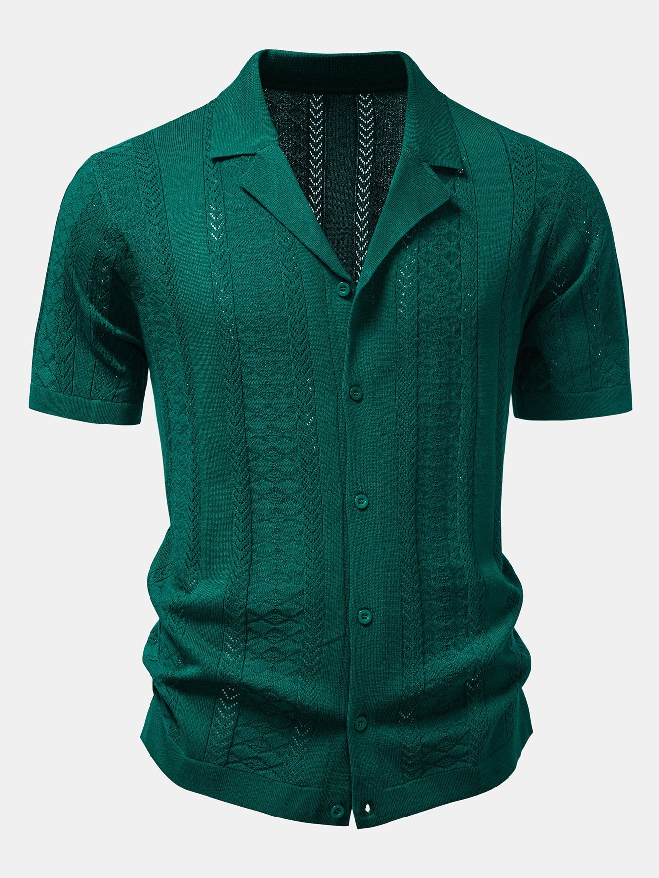 Textured Jacquard Open Knit Shirt & Straight Leg Linen Pants