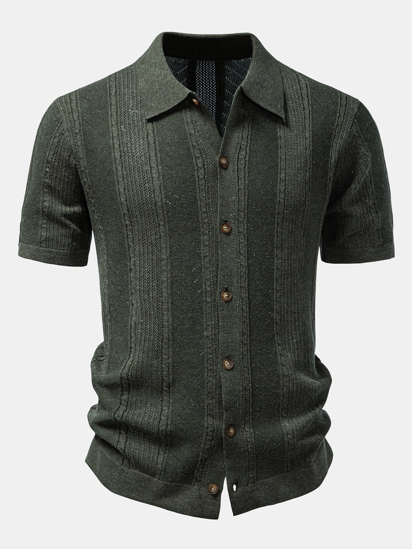 Linen Textured Knit Shirt & Slim Fit Tapered Trousers