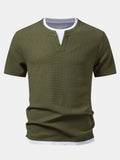 Regular Fit 2 In 1 Notched Collar Waffle T-Shirt