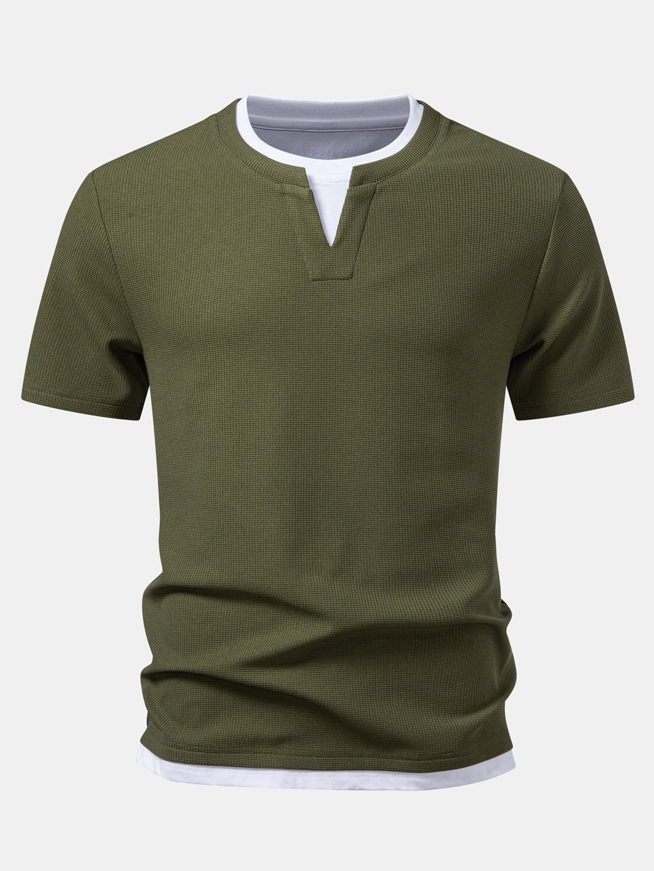 Regular Fit 2 In 1 Notched Collar Waffle T-Shirt