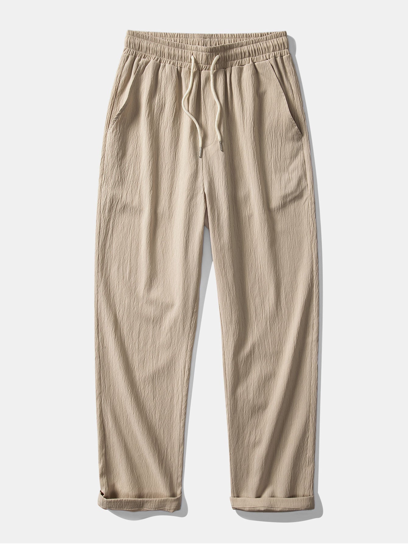 Linen Look Button Up Shirt & Crinkle Textured Straight Leg Pants