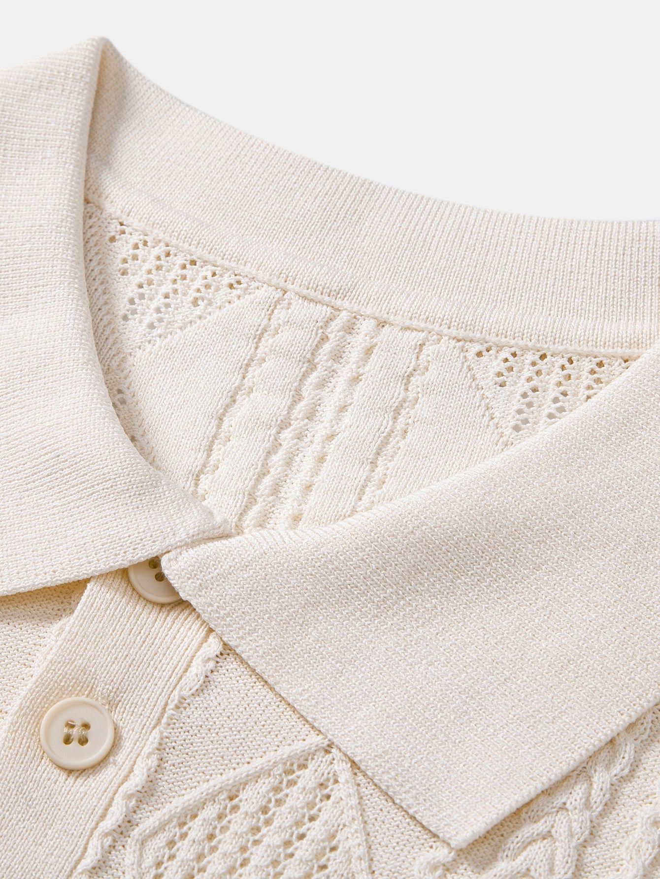 Geometric Jacquard Open Knit Polo & Straight Leg Linen Pants