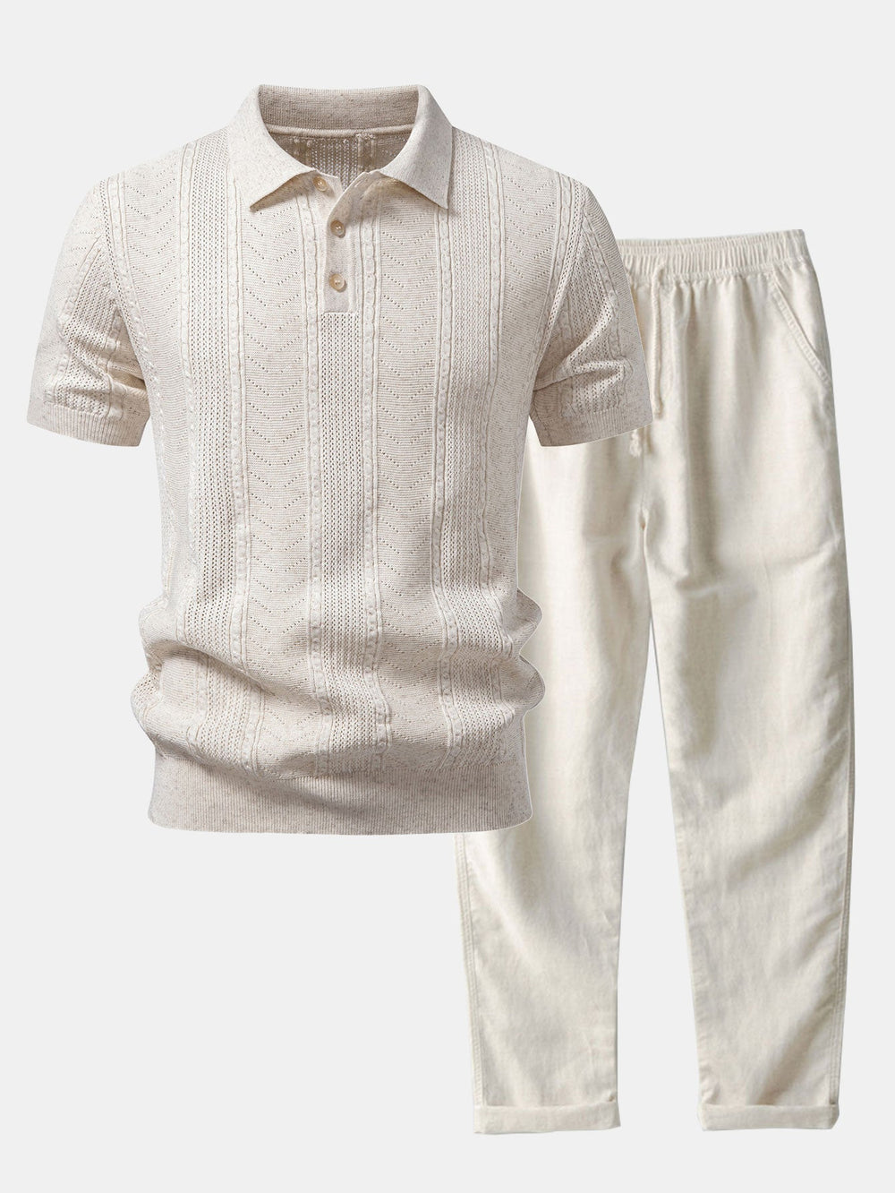 Linen Textured Knit Polo & Straight Leg Linen Pants