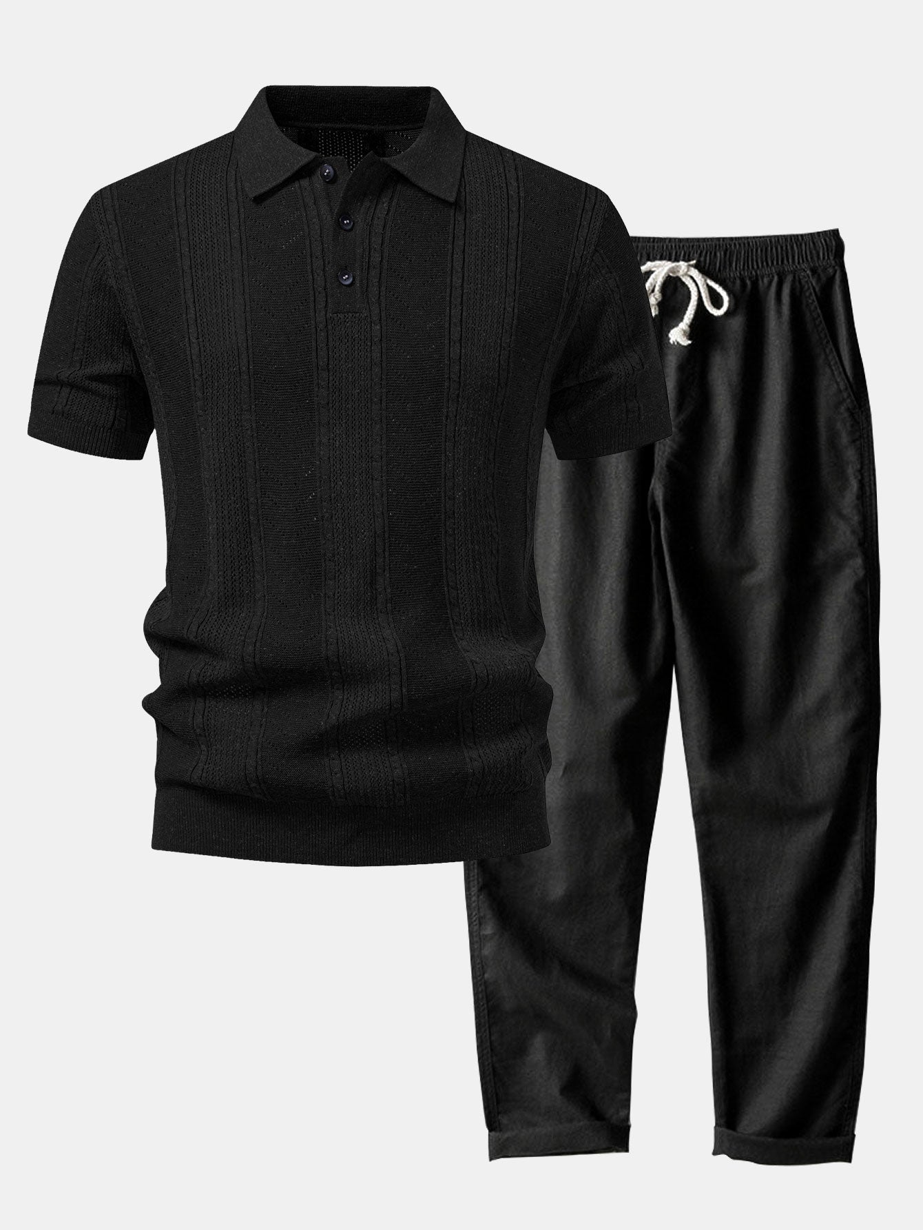Linen Textured Knit Polo & Straight Leg Linen Pants