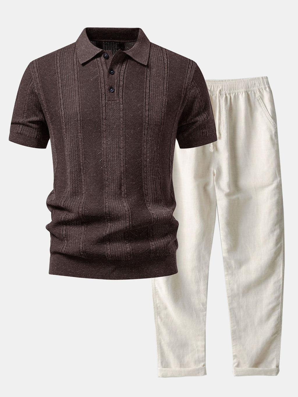 Linen Textured Knit Polo & Straight Leg Linen Pants