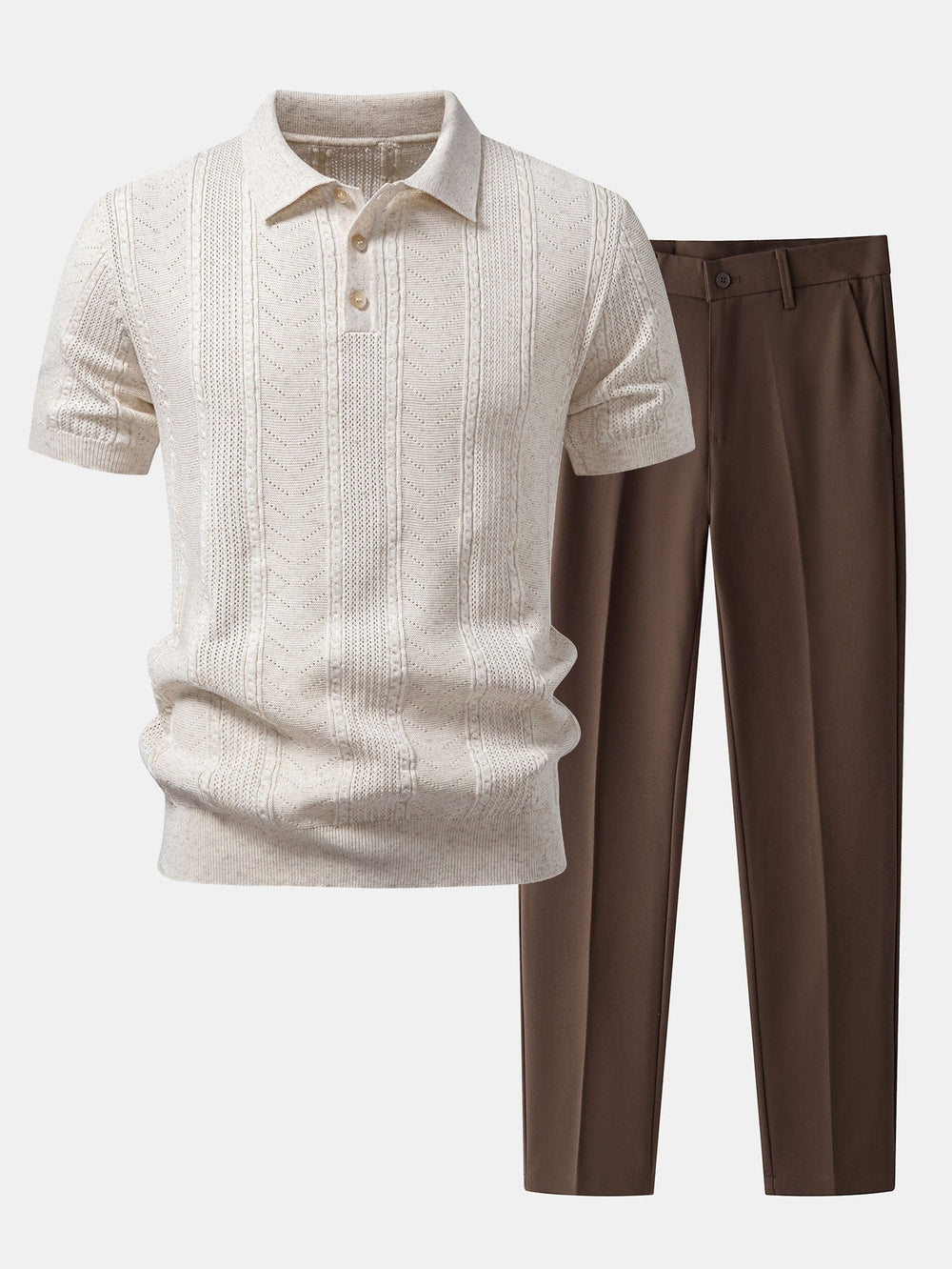 Linen Textured Knit Polo & Slim Fit Tapered Trousers