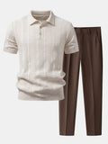Linen Textured Knit Polo & Slim Fit Tapered Trousers