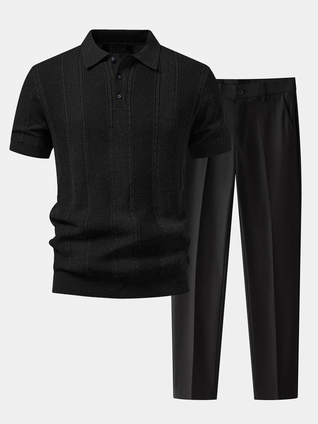 Linen Textured Knit Polo & Slim Fit Tapered Trousers