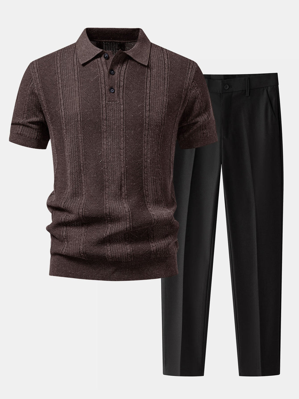 Linen Textured Knit Polo & Slim Fit Tapered Trousers