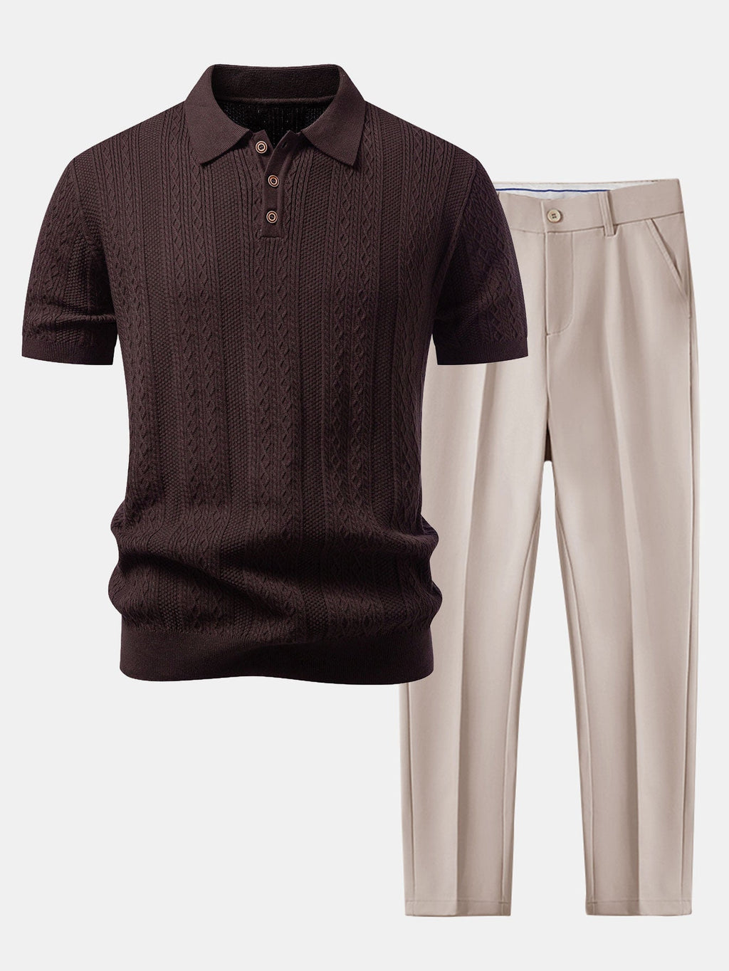 Geometric Jacquard Knit Polo & Slim Fit Tapered Trousers